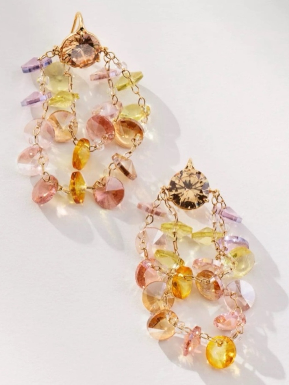 Anthropologie Pastel Crystal Chandelier Earrings in Gold